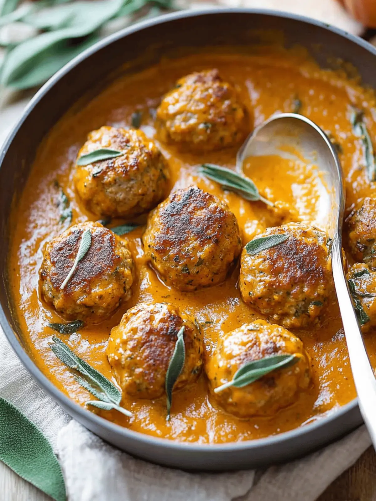 Turkey Meatballs in Pumpkin Sage Sauce
