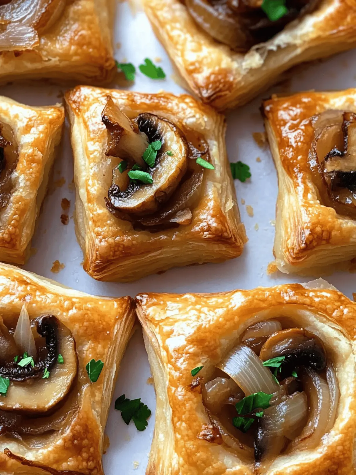 Caramelized Onion Puff Pastry Bites with Gruyere and Mushrooms