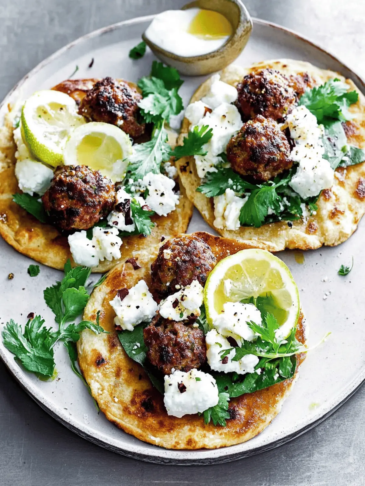 Lamb And Feta Meatball Flatbreads