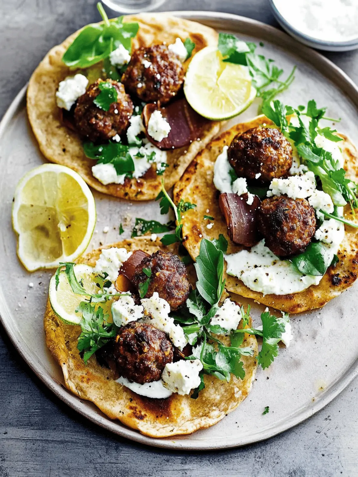 Lamb And Feta Meatball Flatbreads