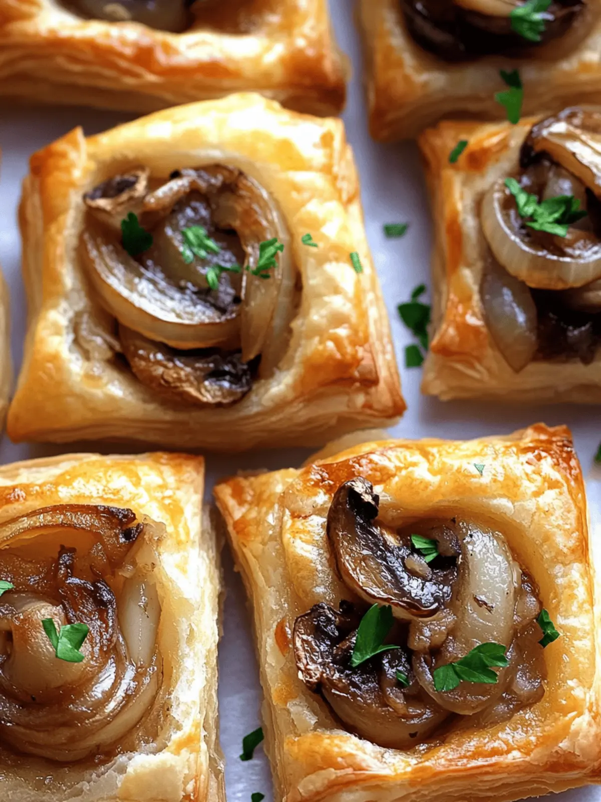 Caramelized Onion Puff Pastry Bites with Gruyere and Mushrooms
