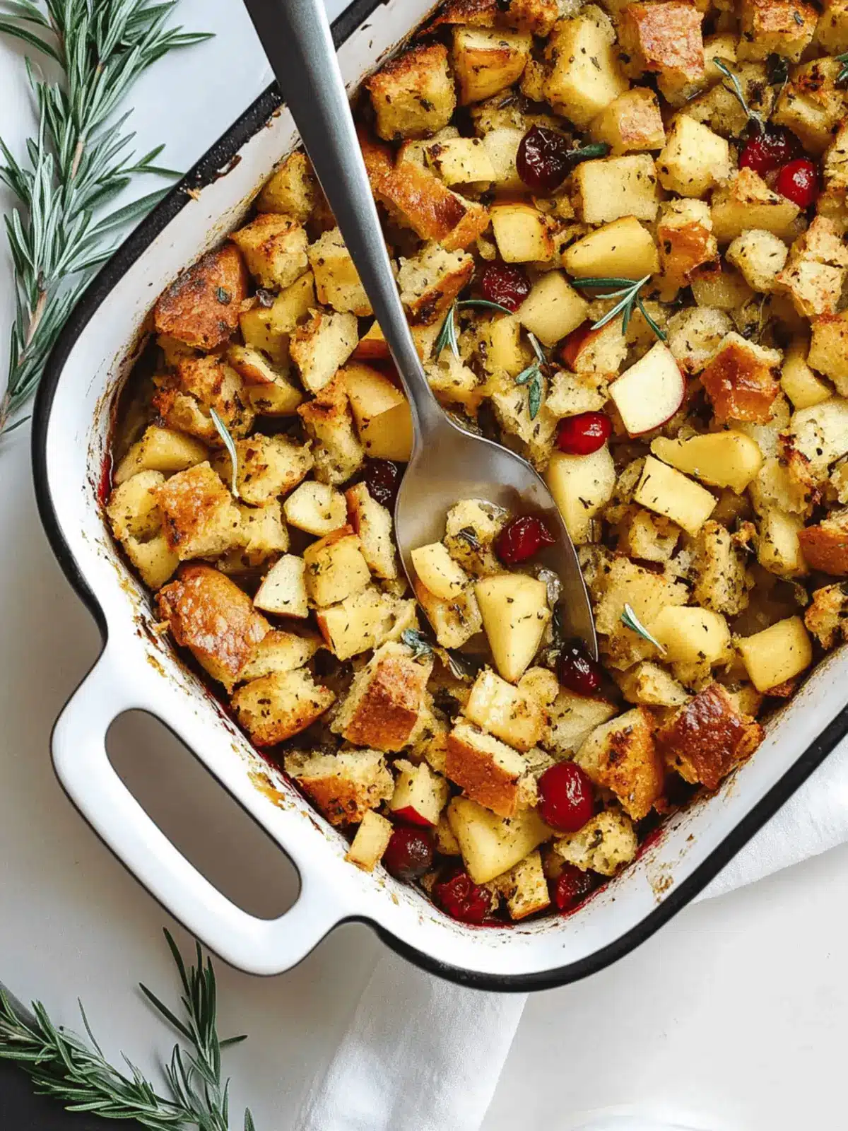 Baked Apple Cranberry Stuffing with Fresh Herbs