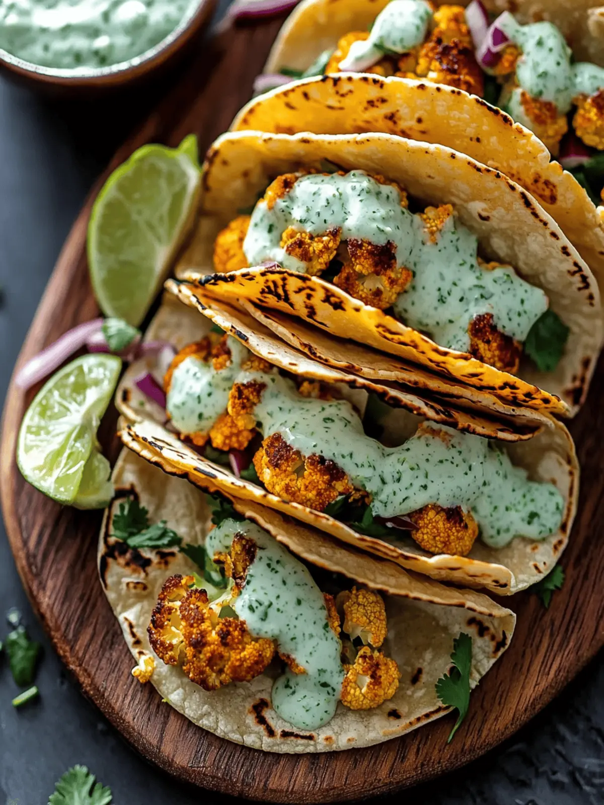 Cauliflower Tacos with Cilantro Lime Crema