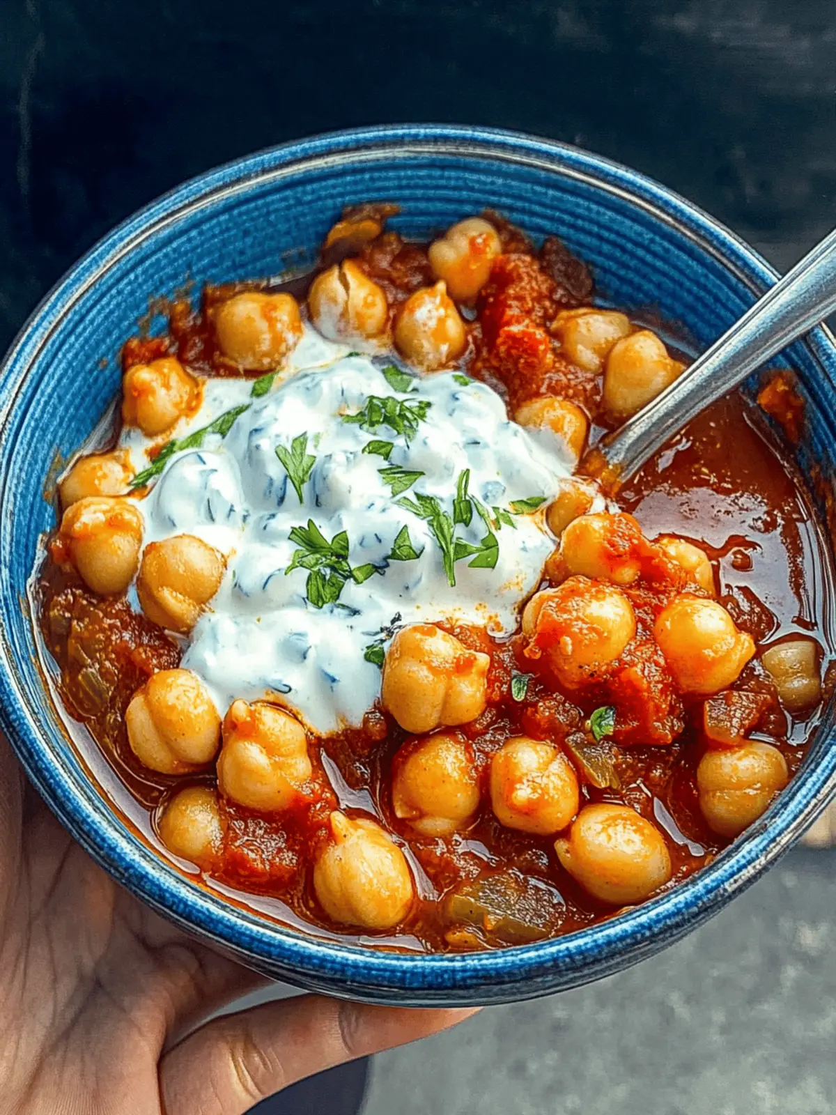 Chickpea, Tomato + Harissa Stew with Herby Yoghurt