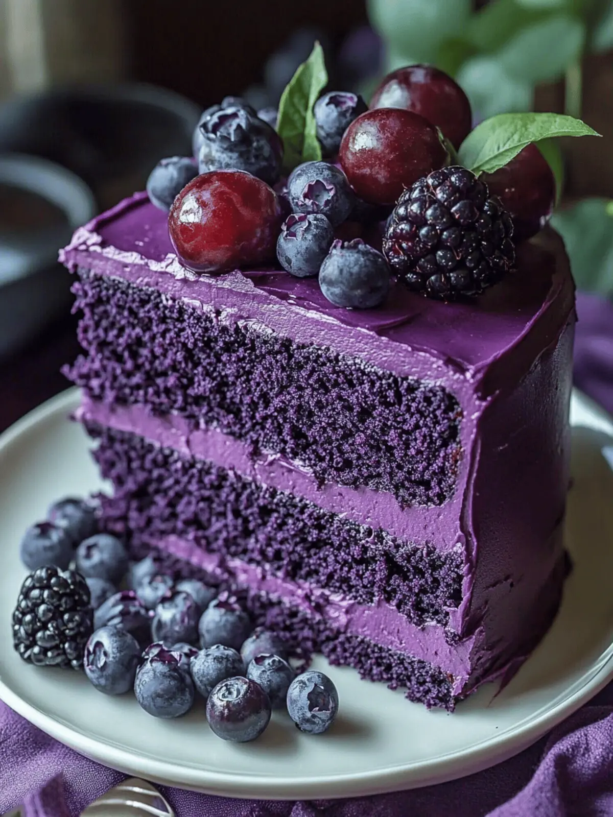Royal Purple Velvet Cake with Creamy Vanilla Frosting