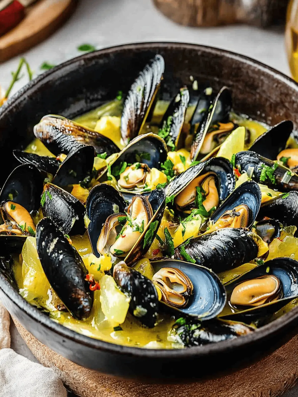 Mussels in Fennel Saffron Wine Sauce