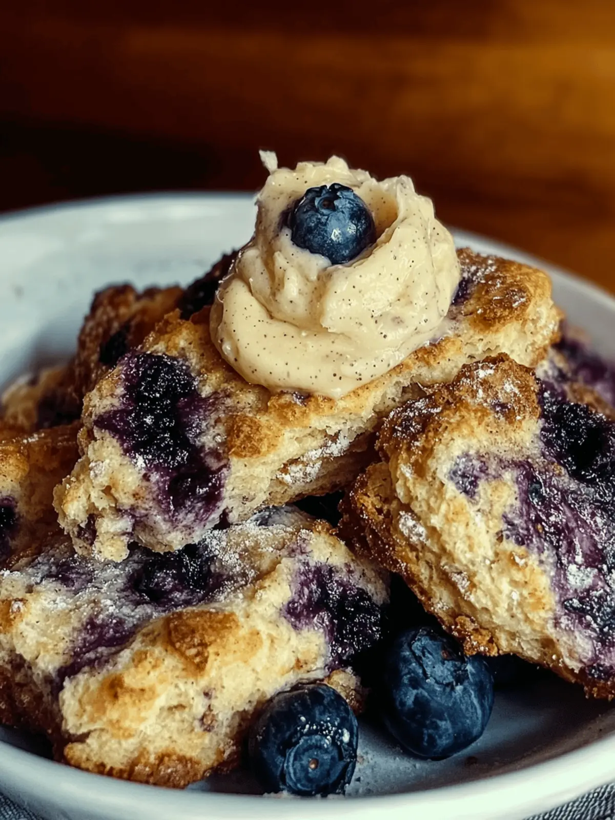 Blueberry Cinnamon Crunch Sourdough Cathead Biscuits with Whipped Salted Vanilla Bean Butter