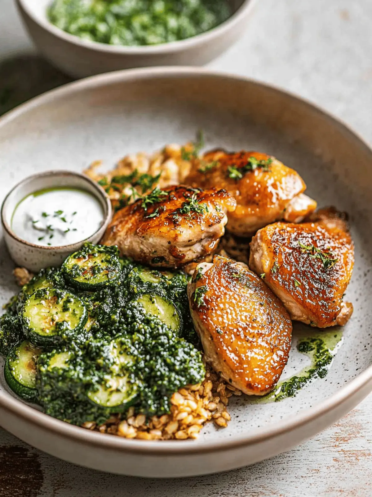 Crispy Chicken with Blistered Courgettes and Herby Green Sauce