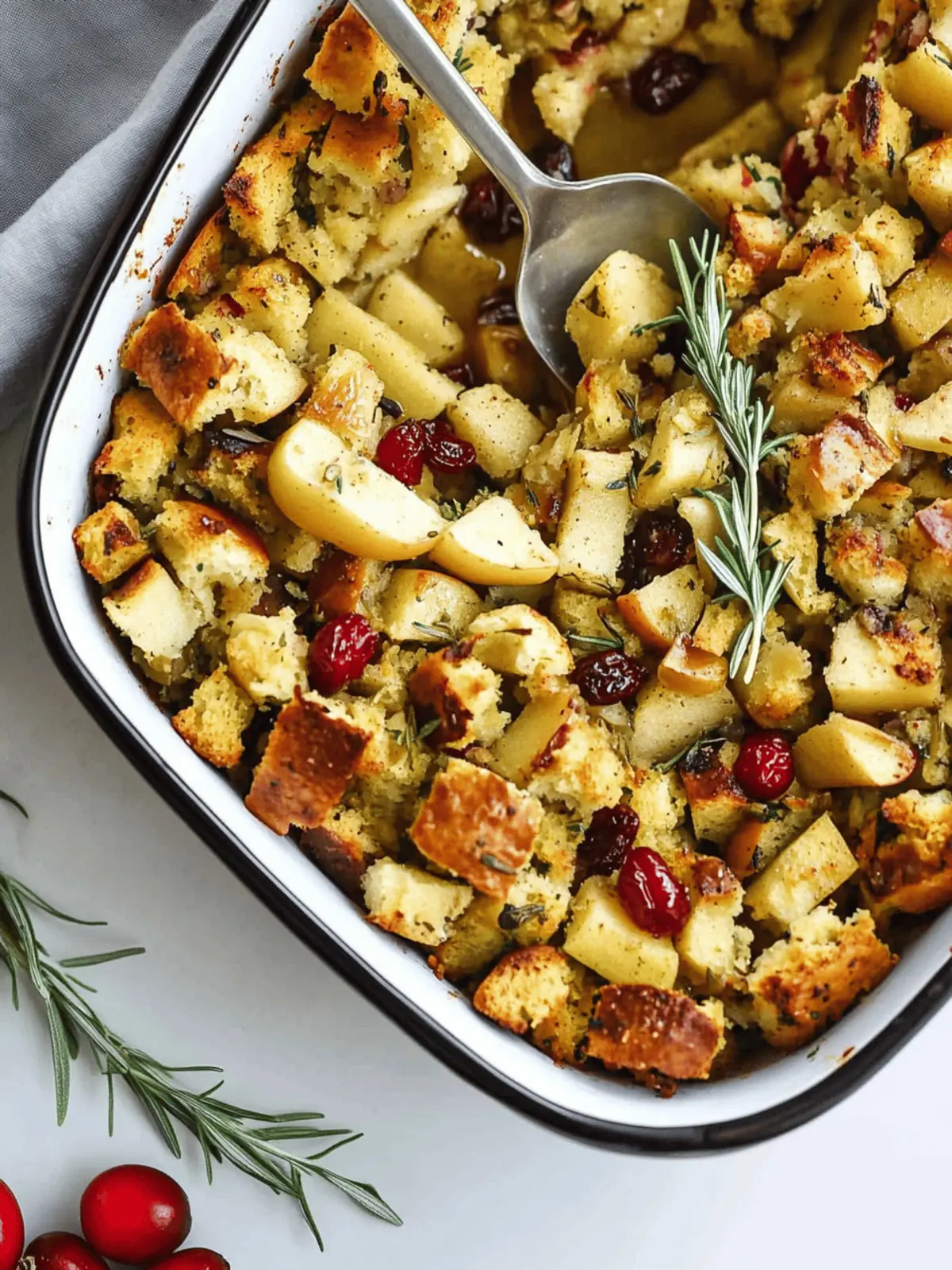 Baked Apple Cranberry Stuffing with Fresh Herbs
