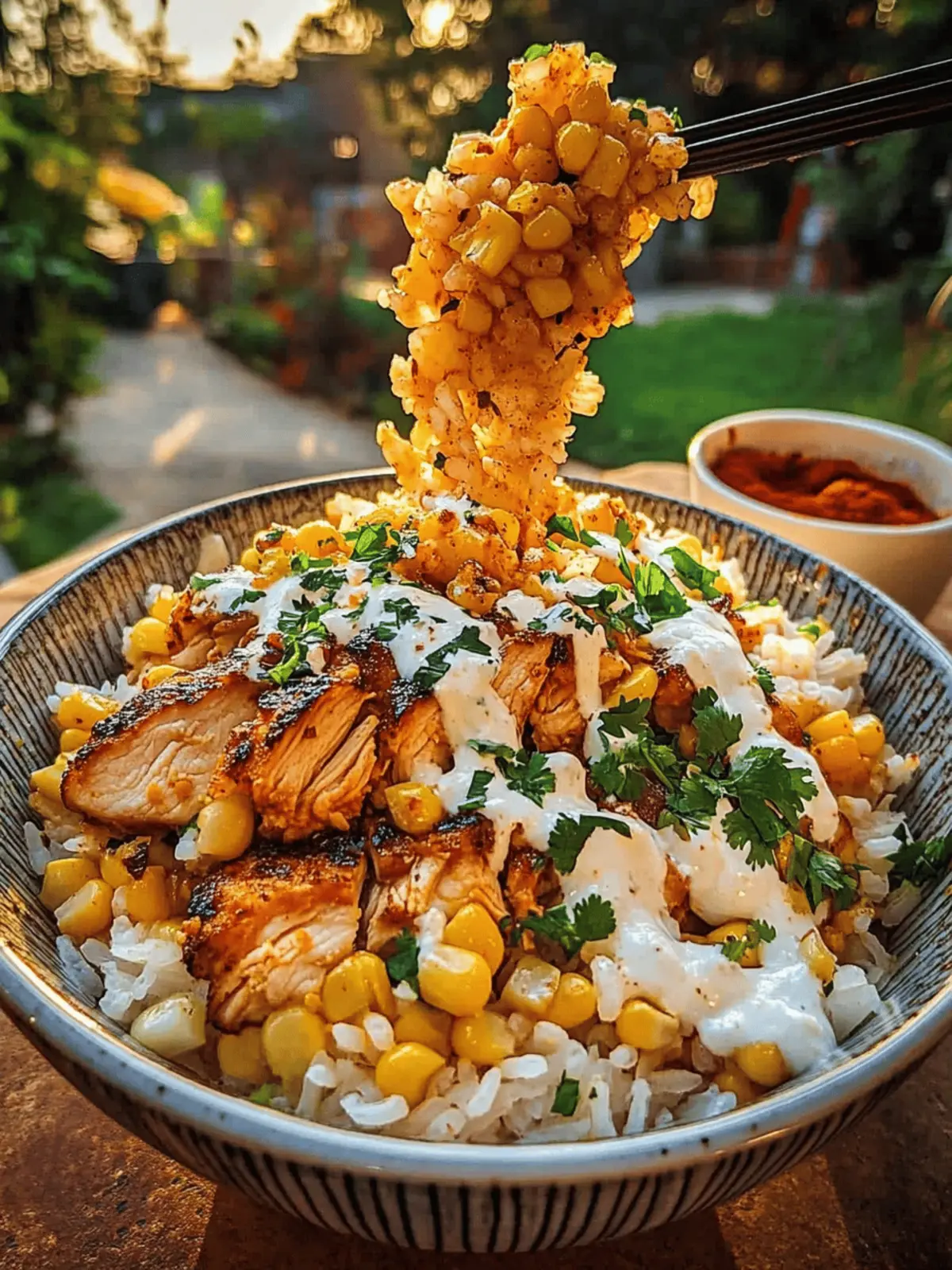 Spicy Street Corn Chicken Rice Bowl in 30 Minutes