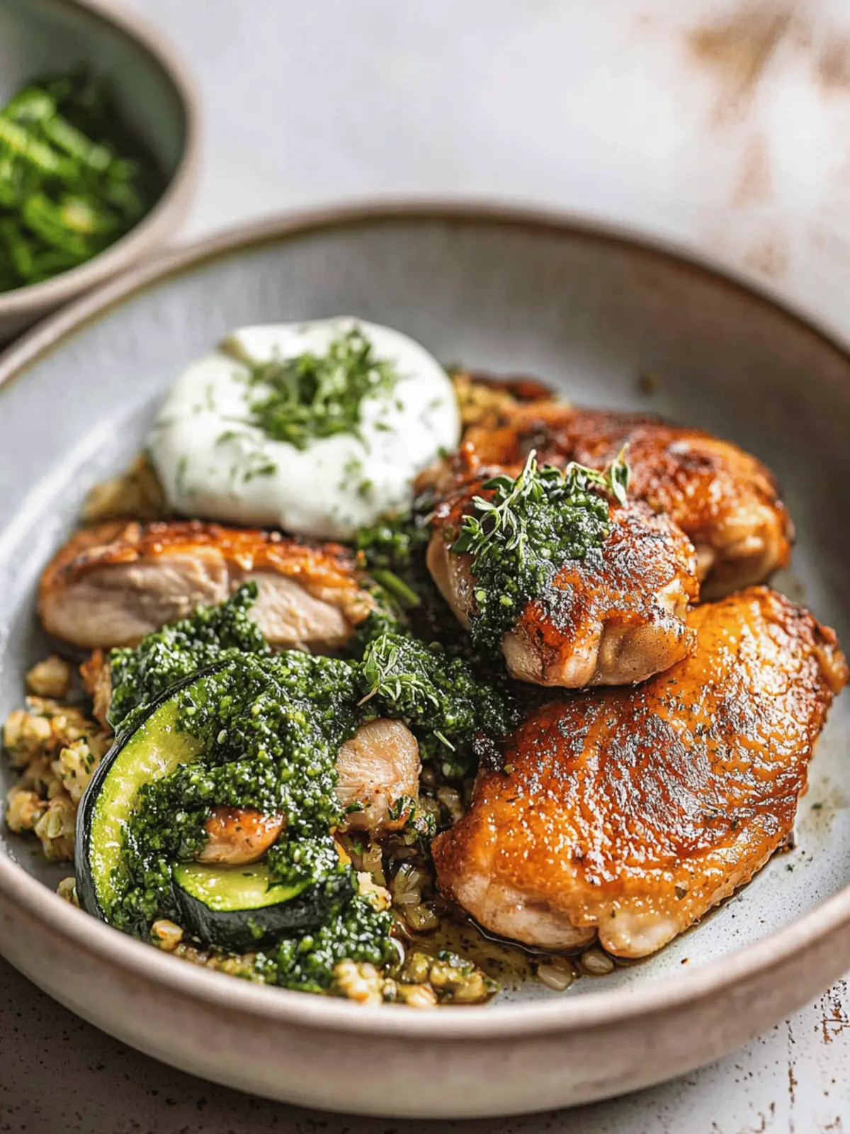 Crispy Chicken with Blistered Courgettes and Herby Green Sauce