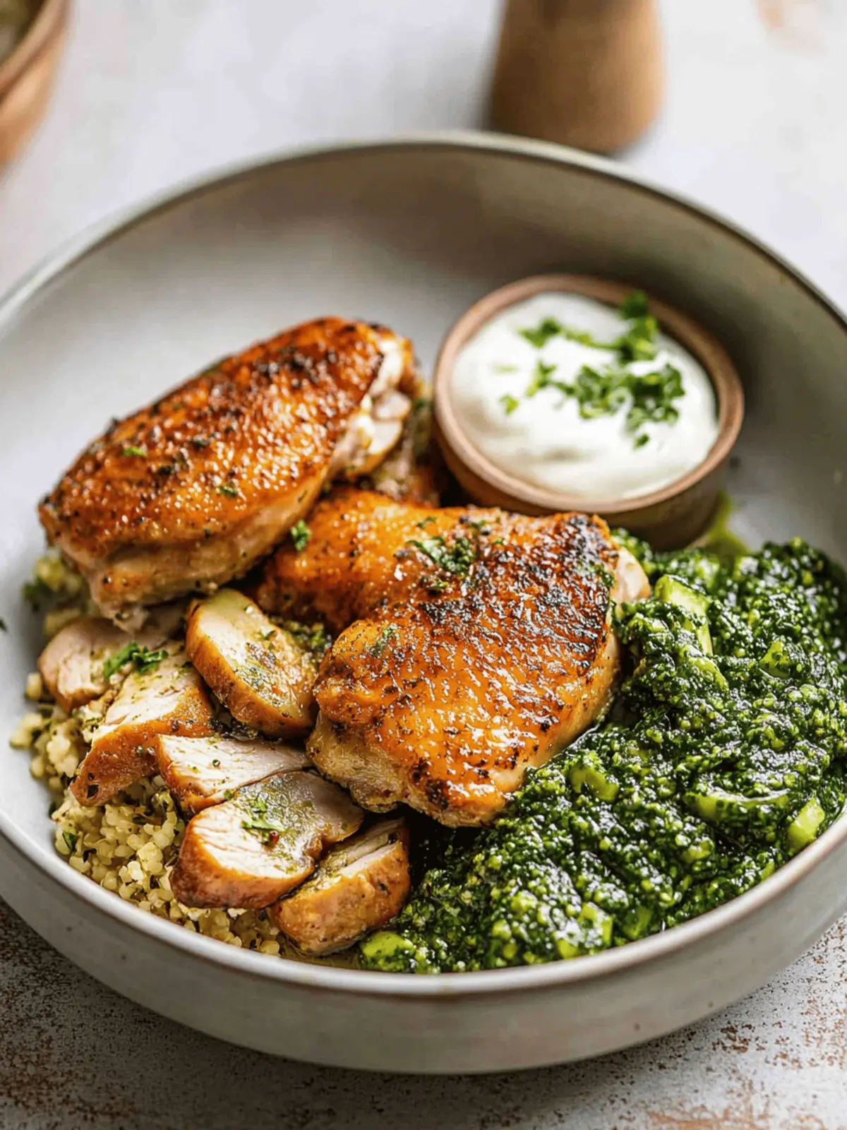 Crispy Chicken with Blistered Courgettes and Herby Green Sauce