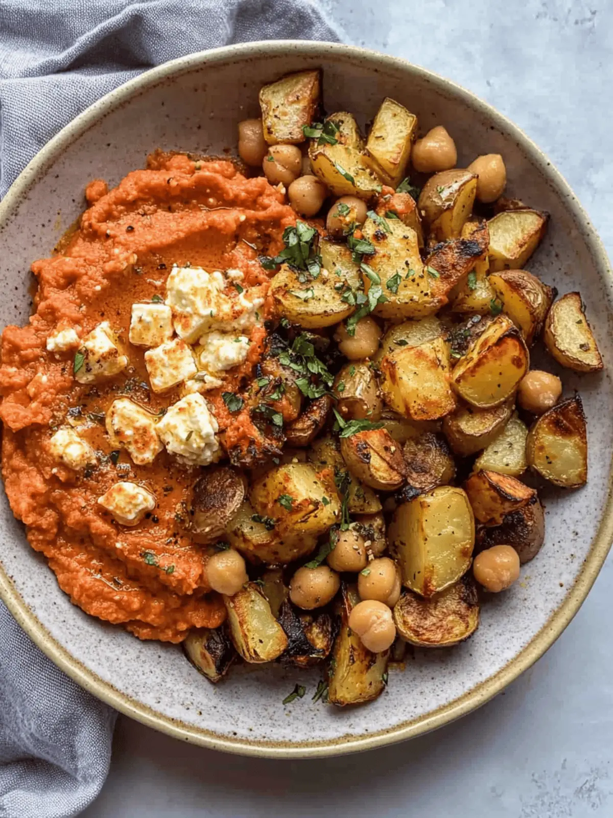 Red Pepper Feta Dip with Roasted Potatoes & Chickpeas