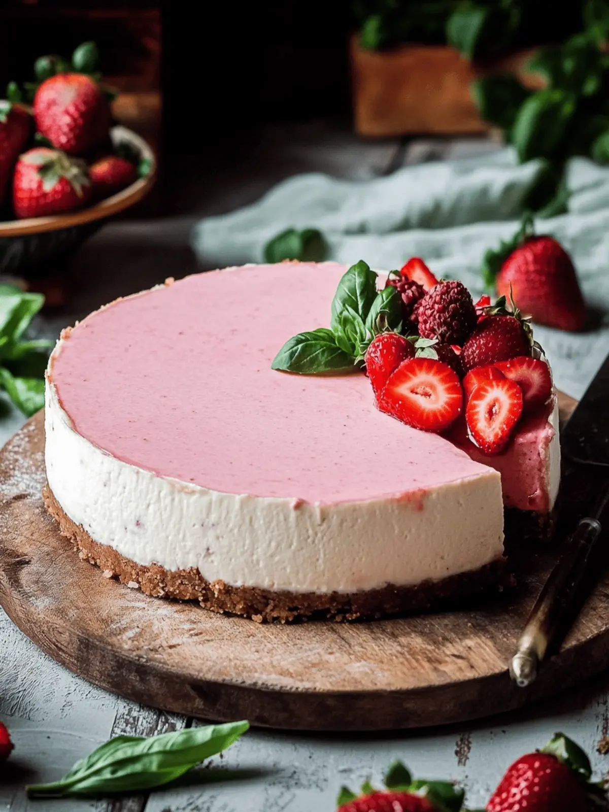 Strawberry Basil Cheesecake