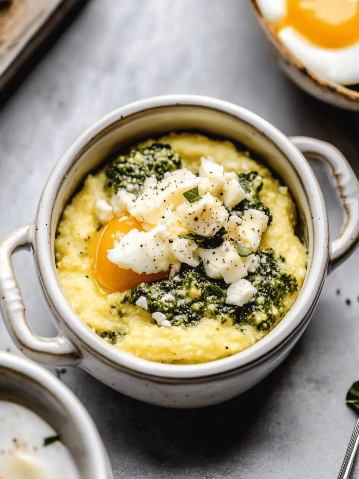 Creamy Breakfast Polenta with Pesto & Eggs