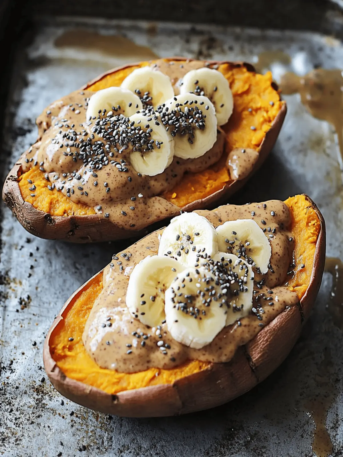 Breakfast Baked Sweet Potatoes with Almond Butter, Banana & Chia