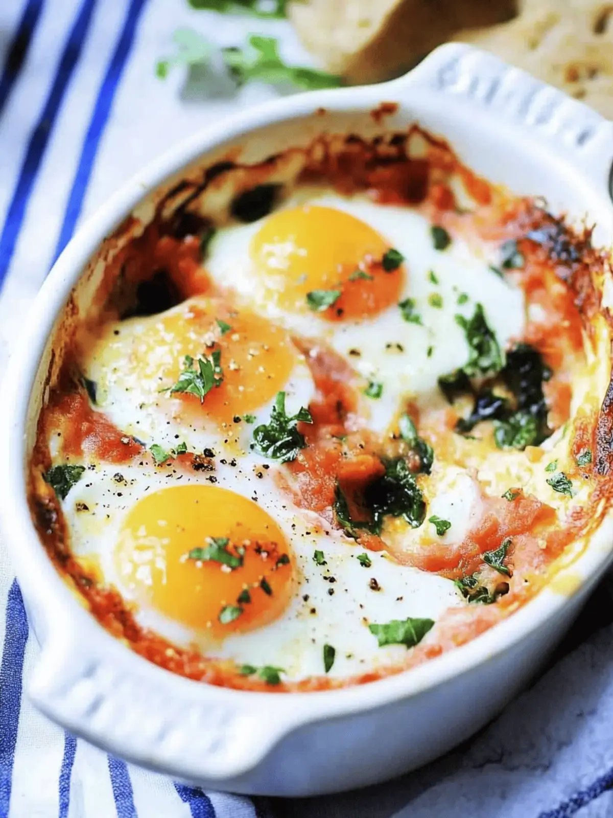 Baked Eggs in Tomato Spinach Cream Sauce