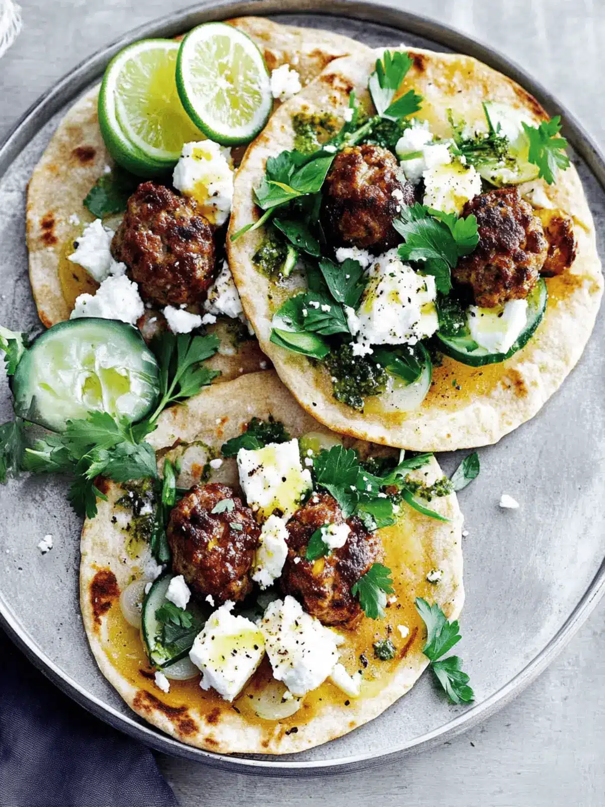 Lamb And Feta Meatball Flatbreads