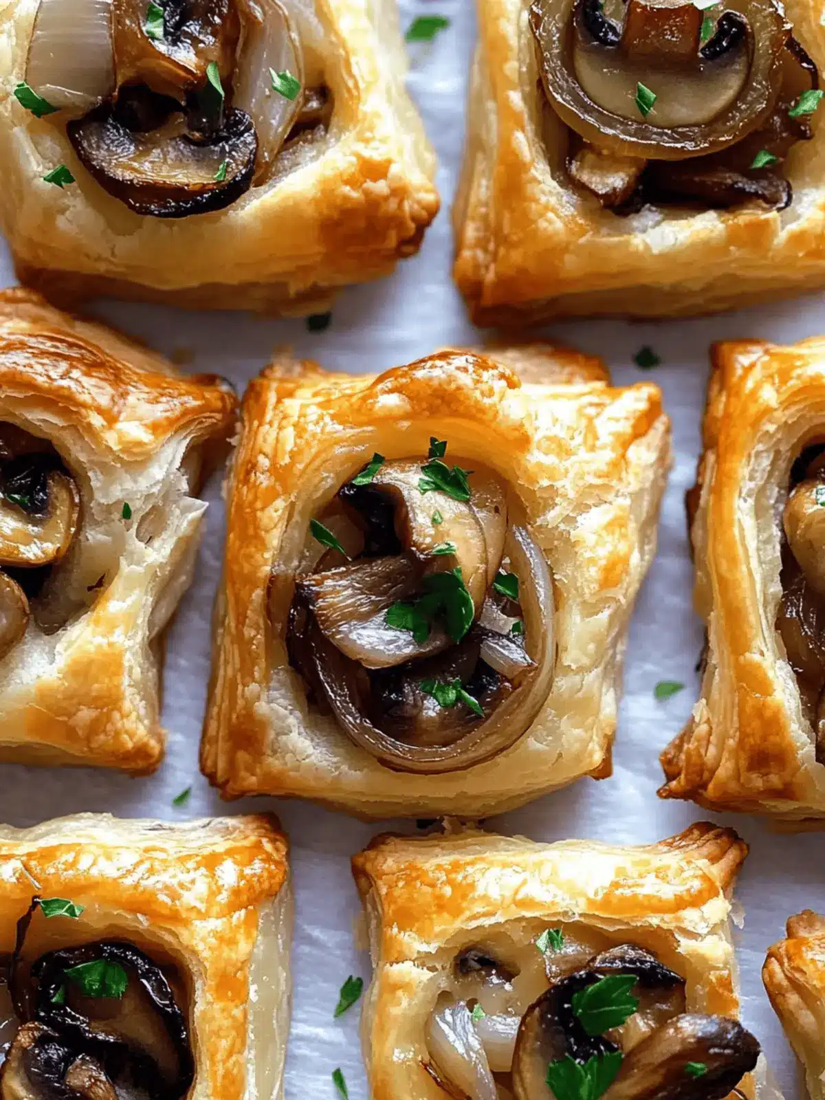 Caramelized Onion Puff Pastry Bites with Gruyere and Mushrooms