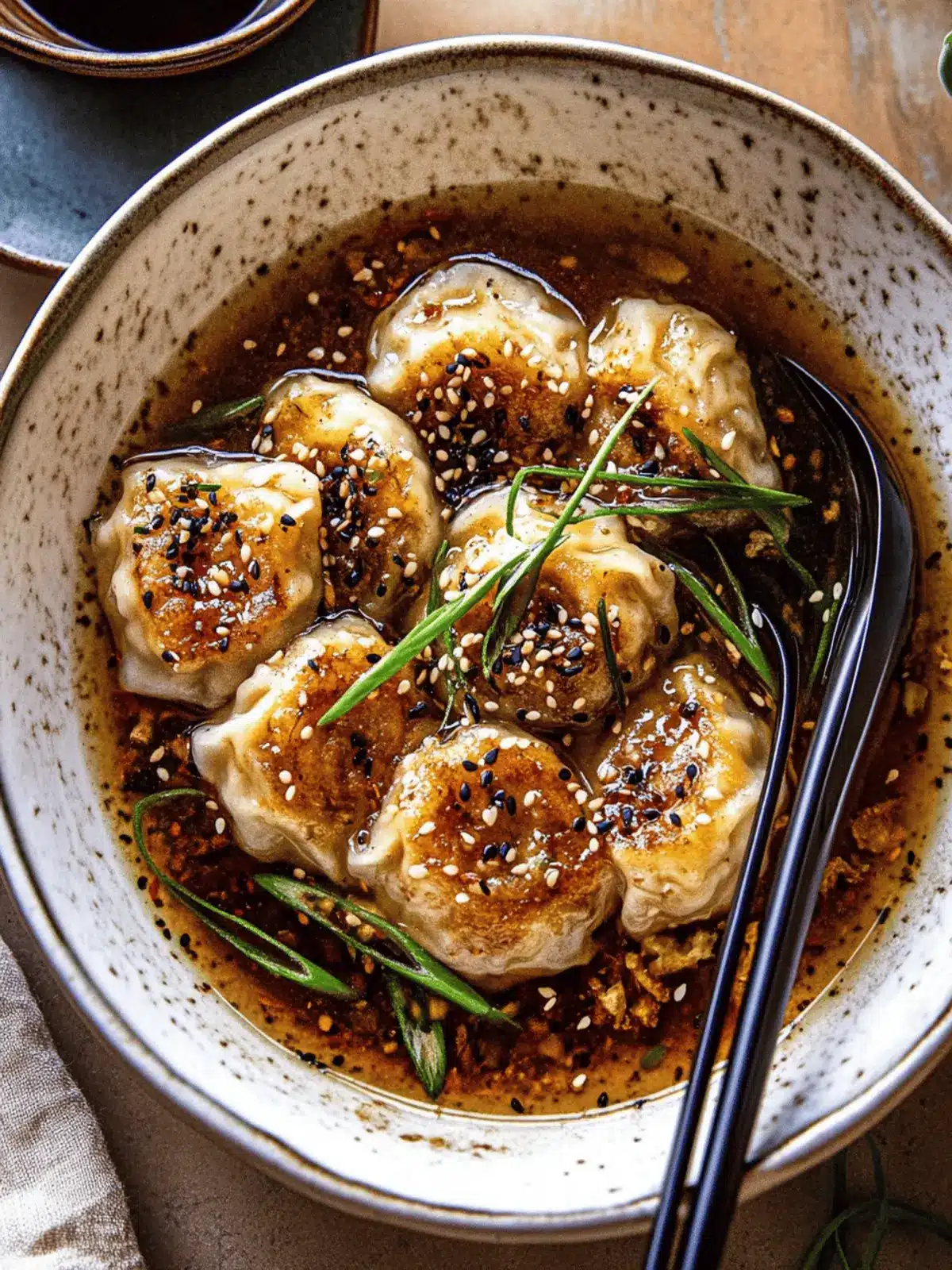 Chili Crisp Butternut Squash Dumplings in Ginger Soy Broth