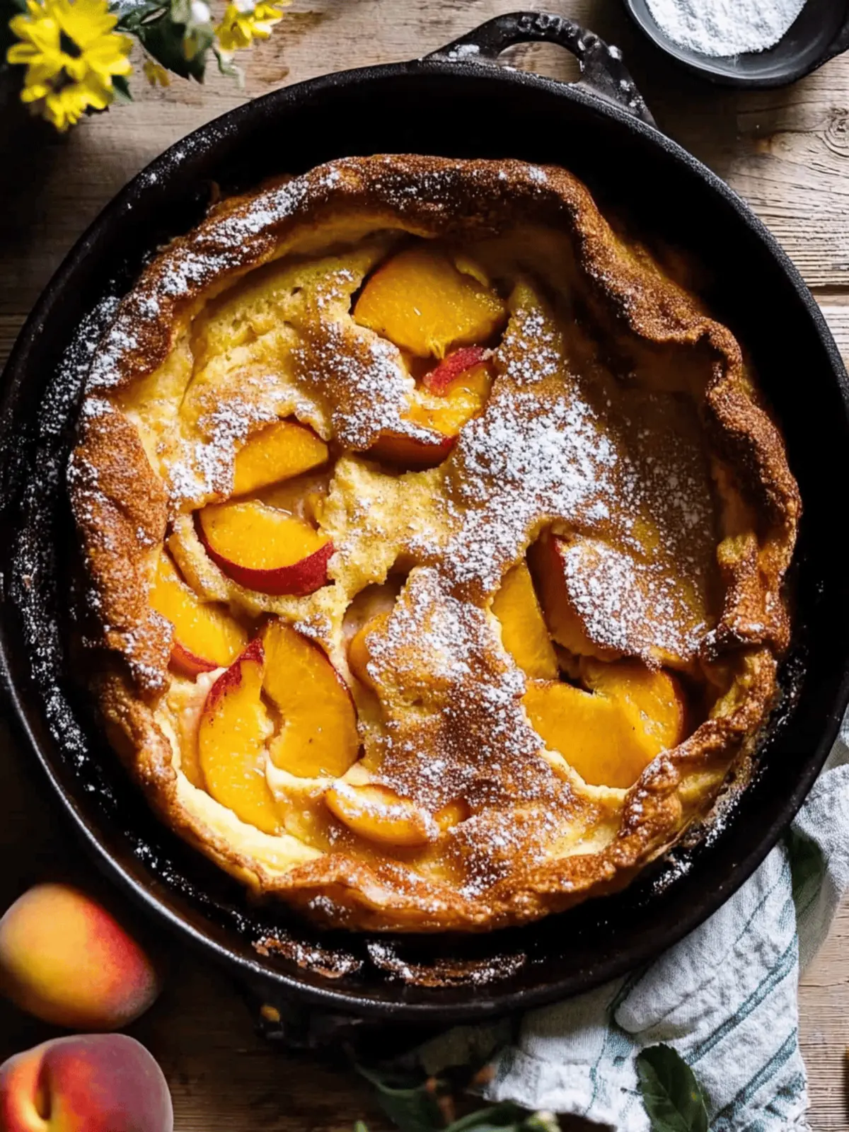 Cinnamon Sugar Peach Dutch Baby