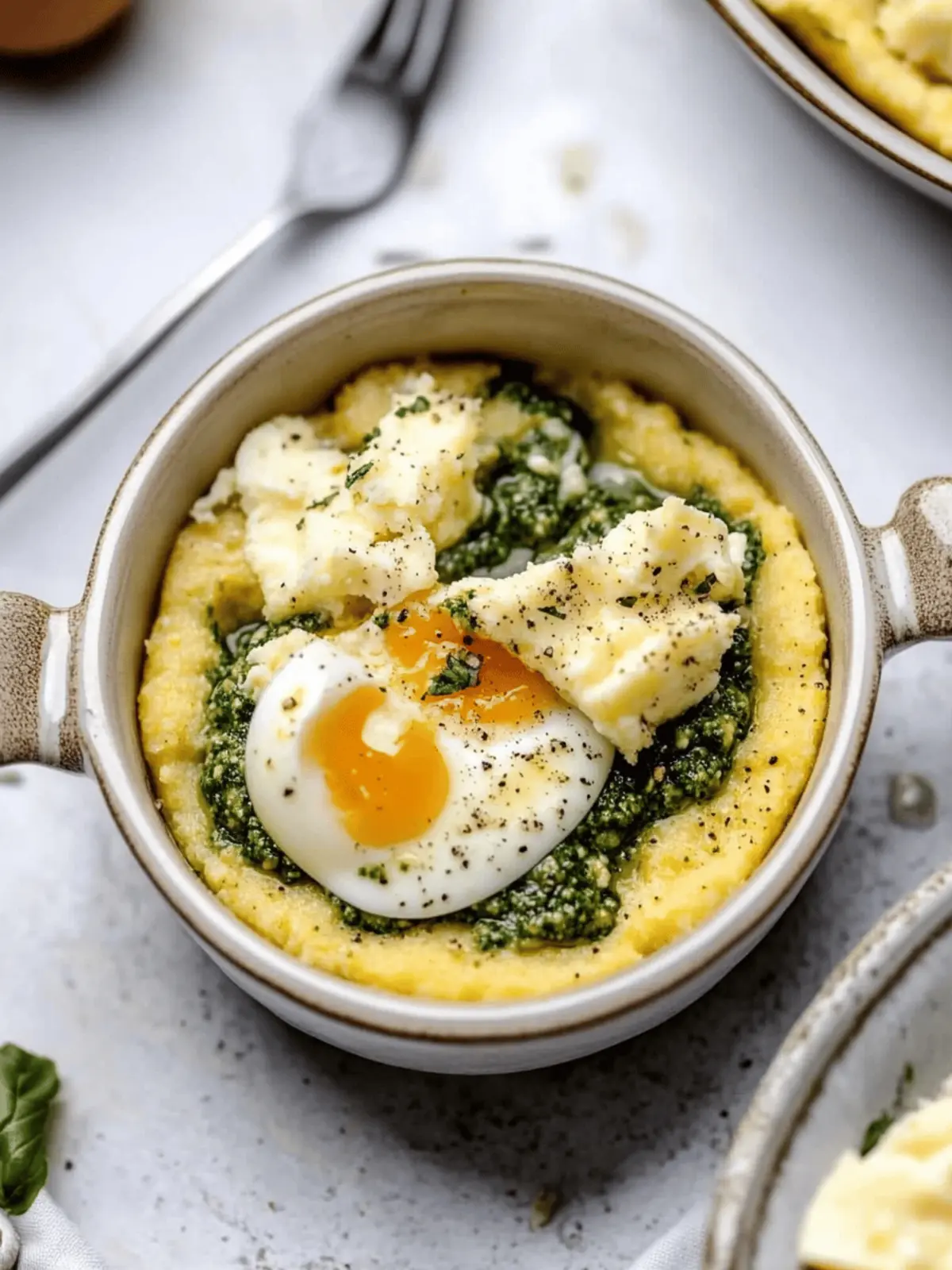 Creamy Breakfast Polenta with Pesto & Eggs