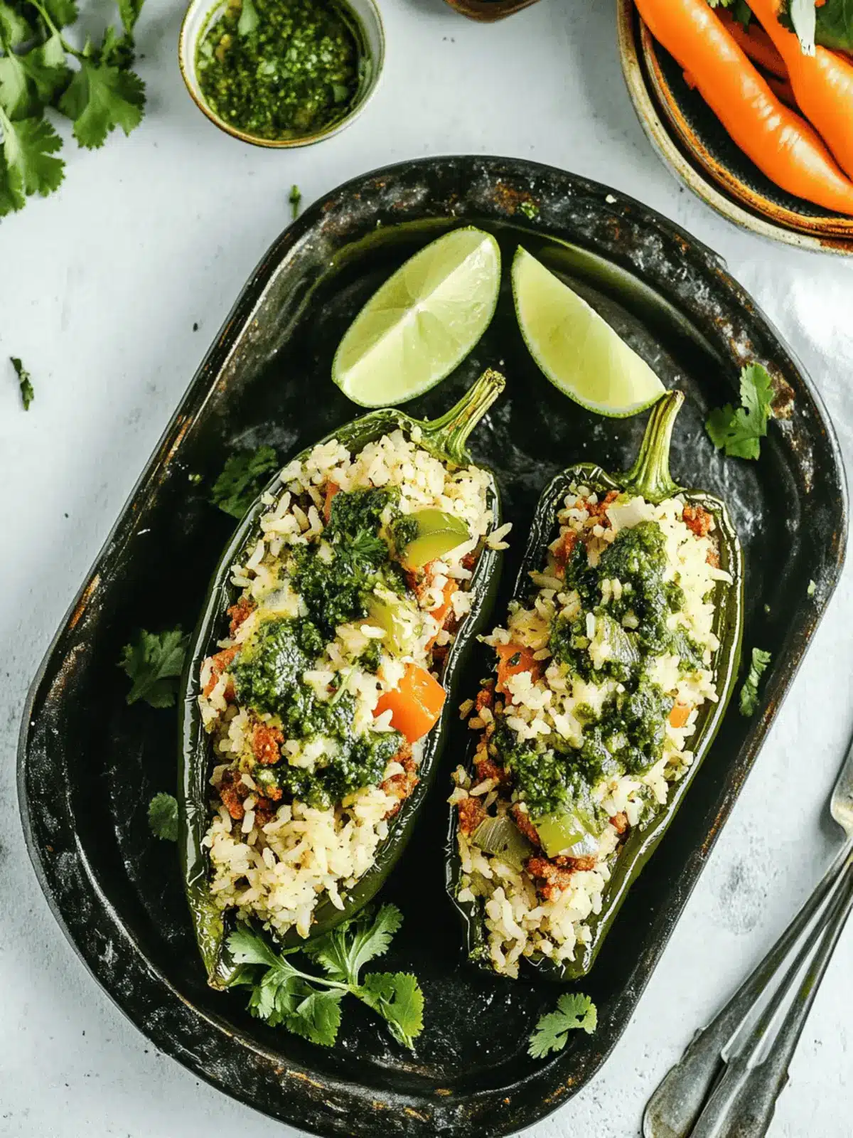 Stuffed Poblano Peppers with Chimichurri Rice and Chorizo