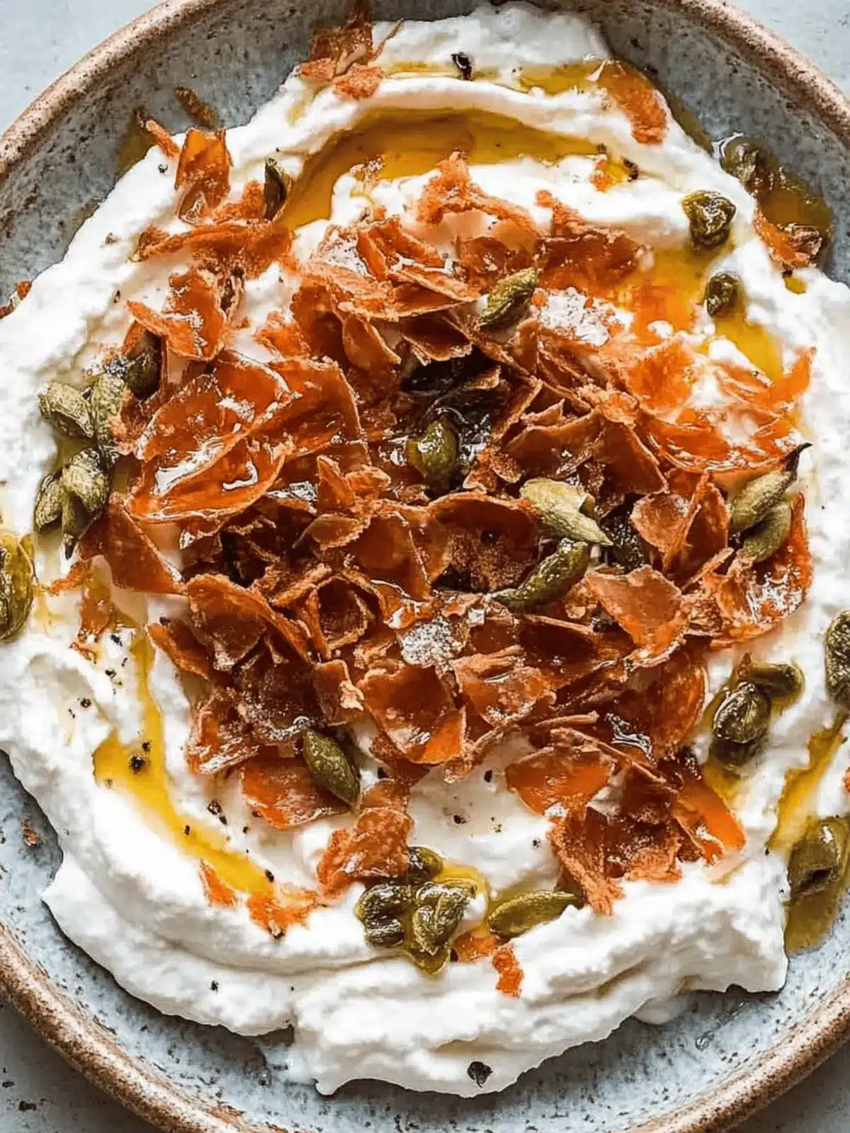 Whipped Ricotta and Crispy Hot Honey Mortadella Dip