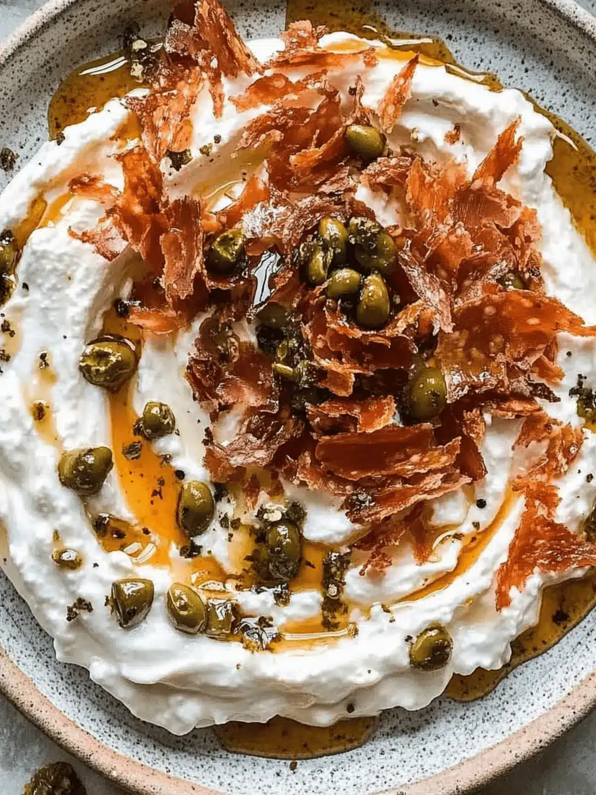 Whipped Ricotta and Crispy Hot Honey Mortadella Dip
