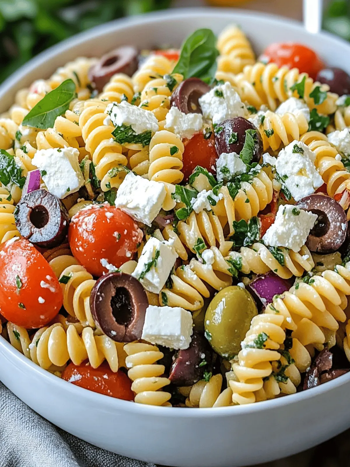 Greek Pasta Salad Recipe with Feta and Olives