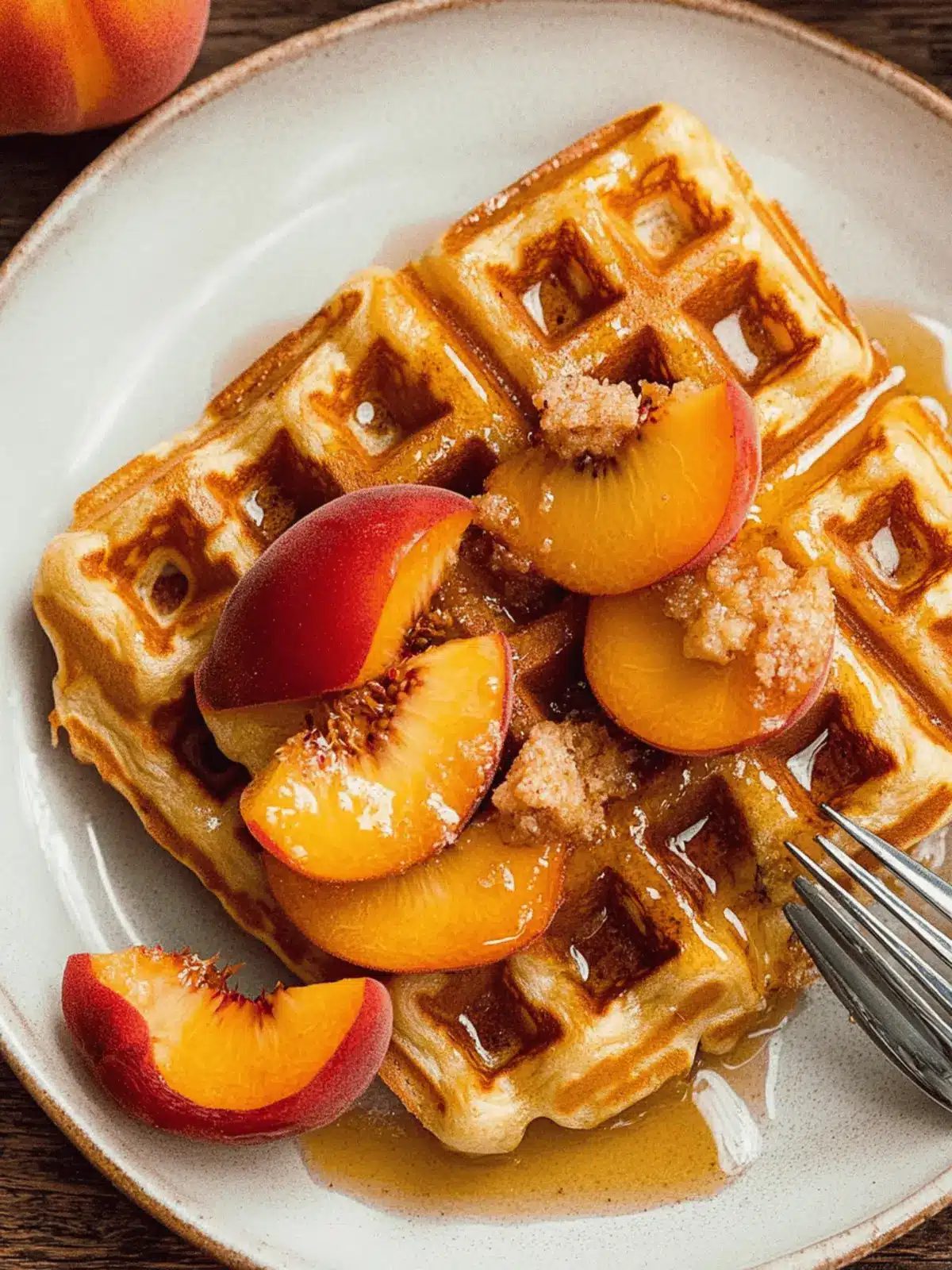 Brown Butter Waffles with Macerated Peaches