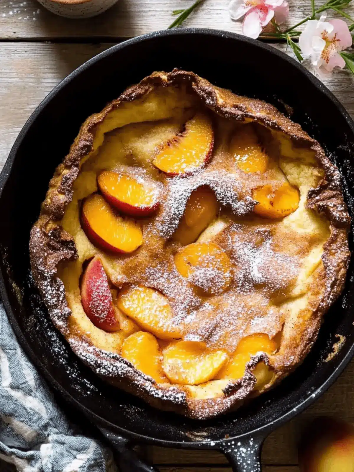 Cinnamon Sugar Peach Dutch Baby