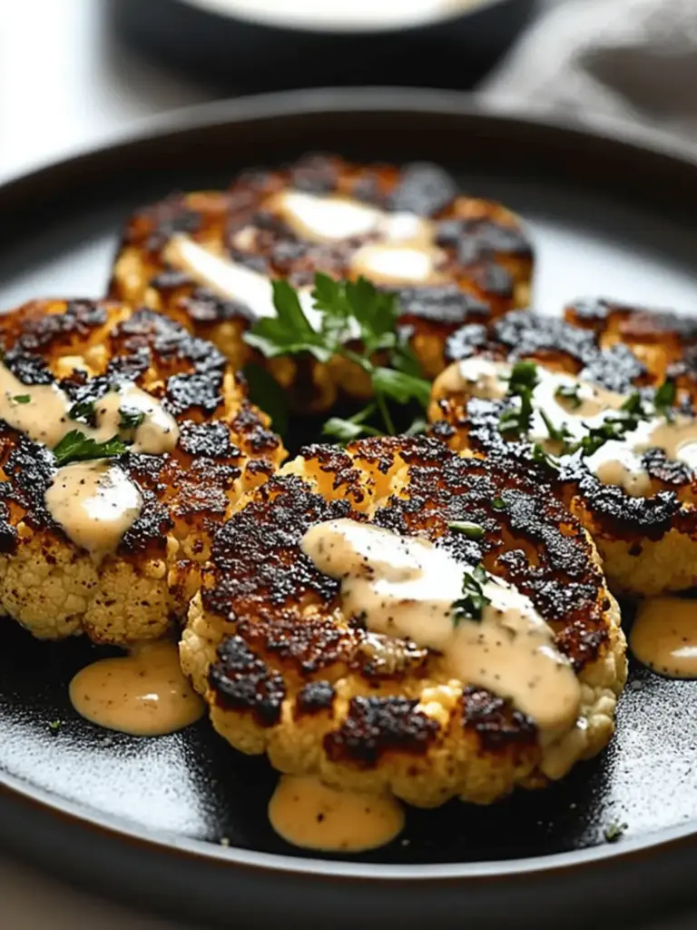 Smoky Cauliflower Steaks with Garlic Lemon Sauce