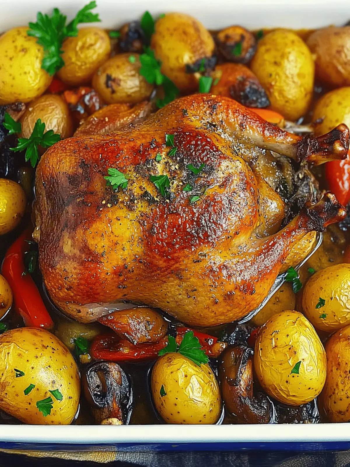 Roasted Duck in Wine with Potatoes, Peppers and Mushrooms Delight 4 Roasted Duck in Wine with Potatoes, Peppers and Mushrooms