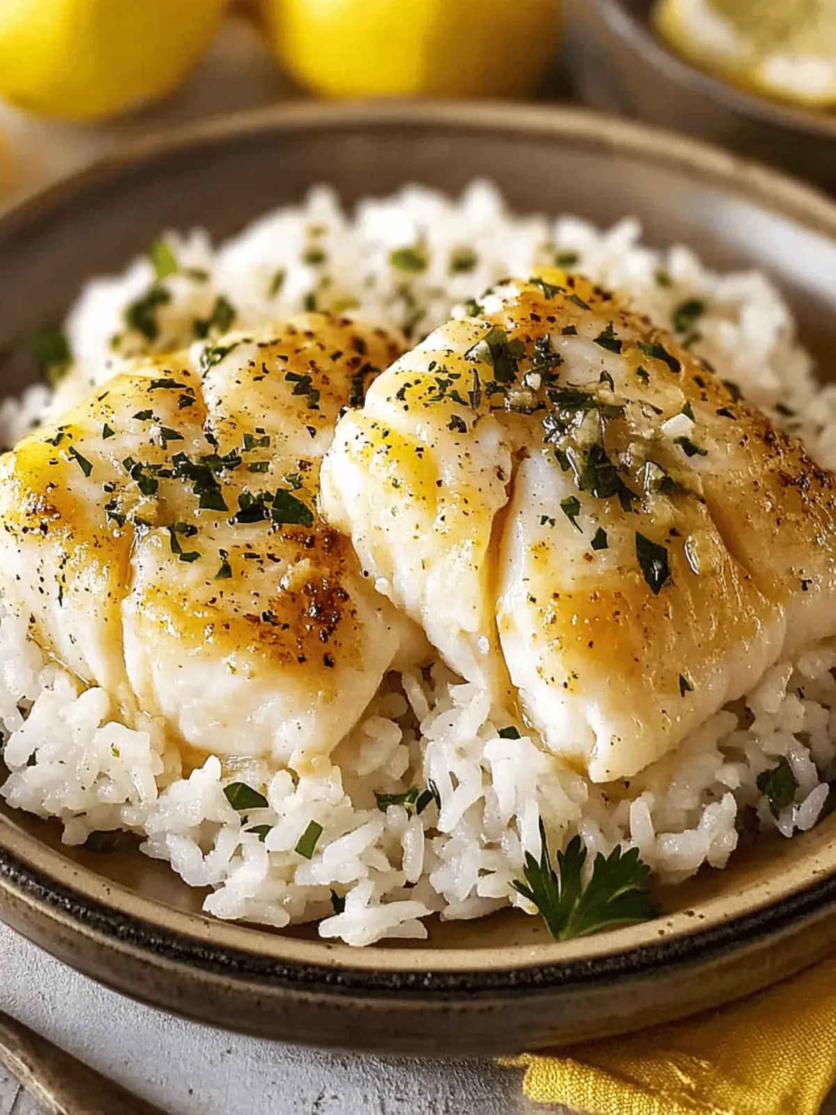 Lemon Butter Cod with Rice