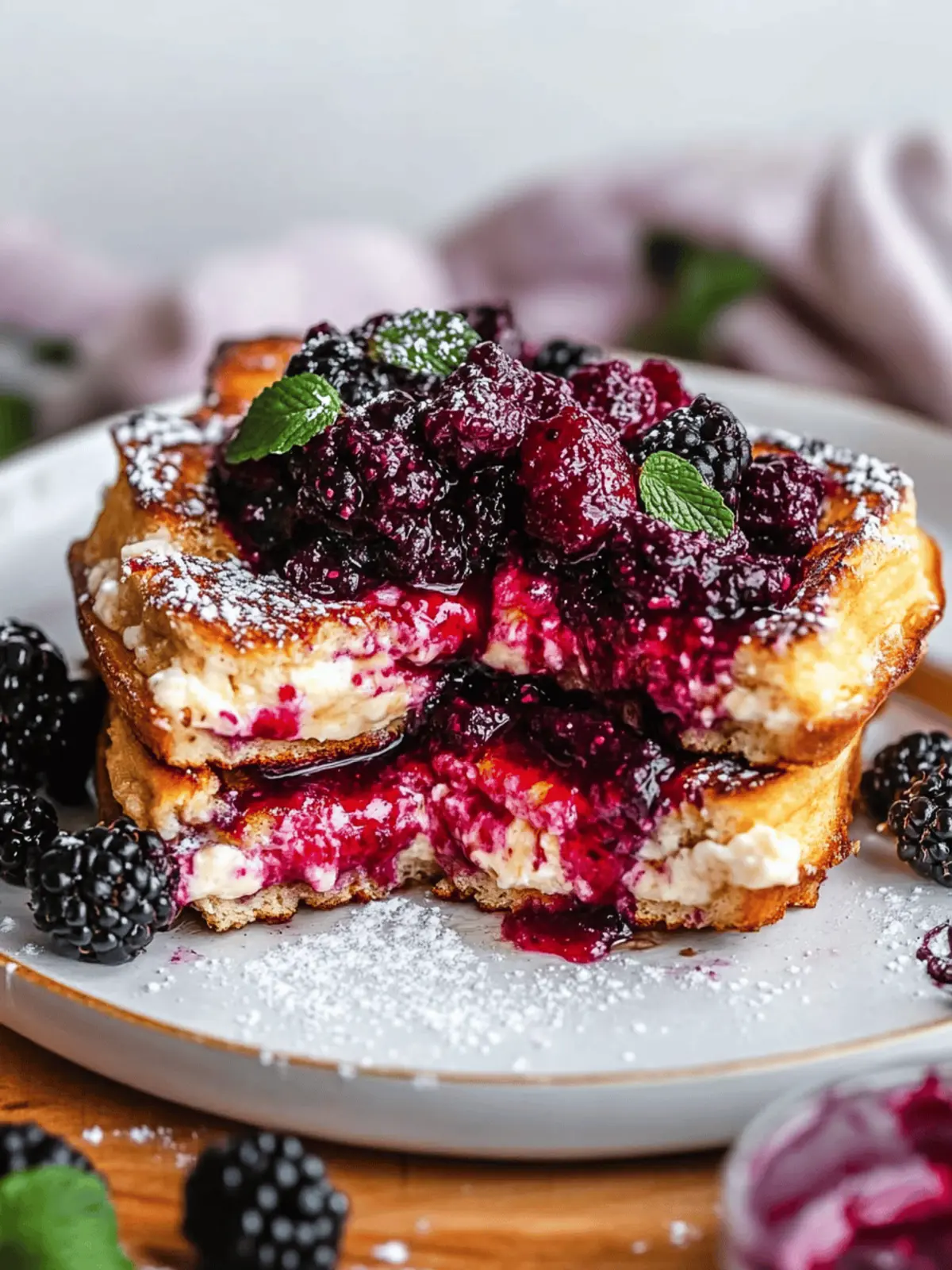 Cream Cheese Stuffed Blackberry Compote French Toast