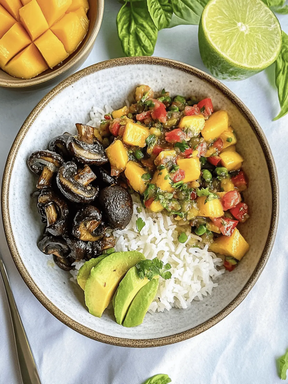 Jerk Mushrooms with Mango Salsa and Coconut Rice