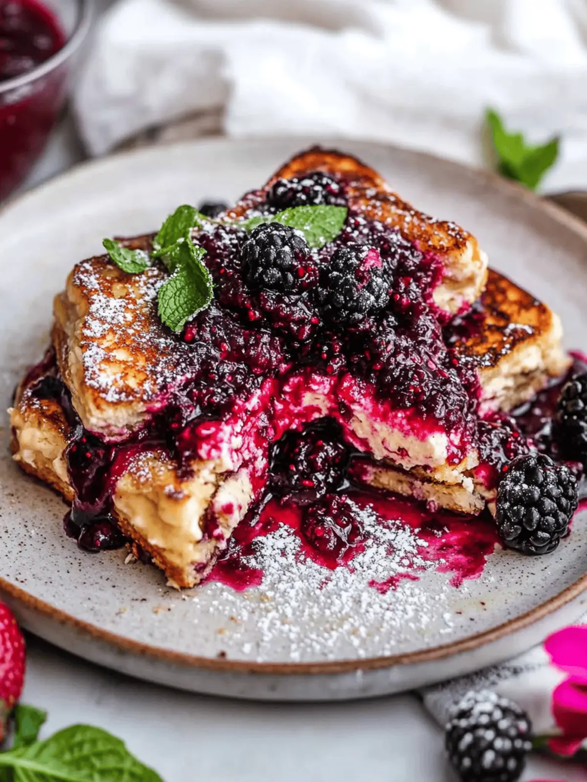Cream Cheese Stuffed Blackberry Compote French Toast
