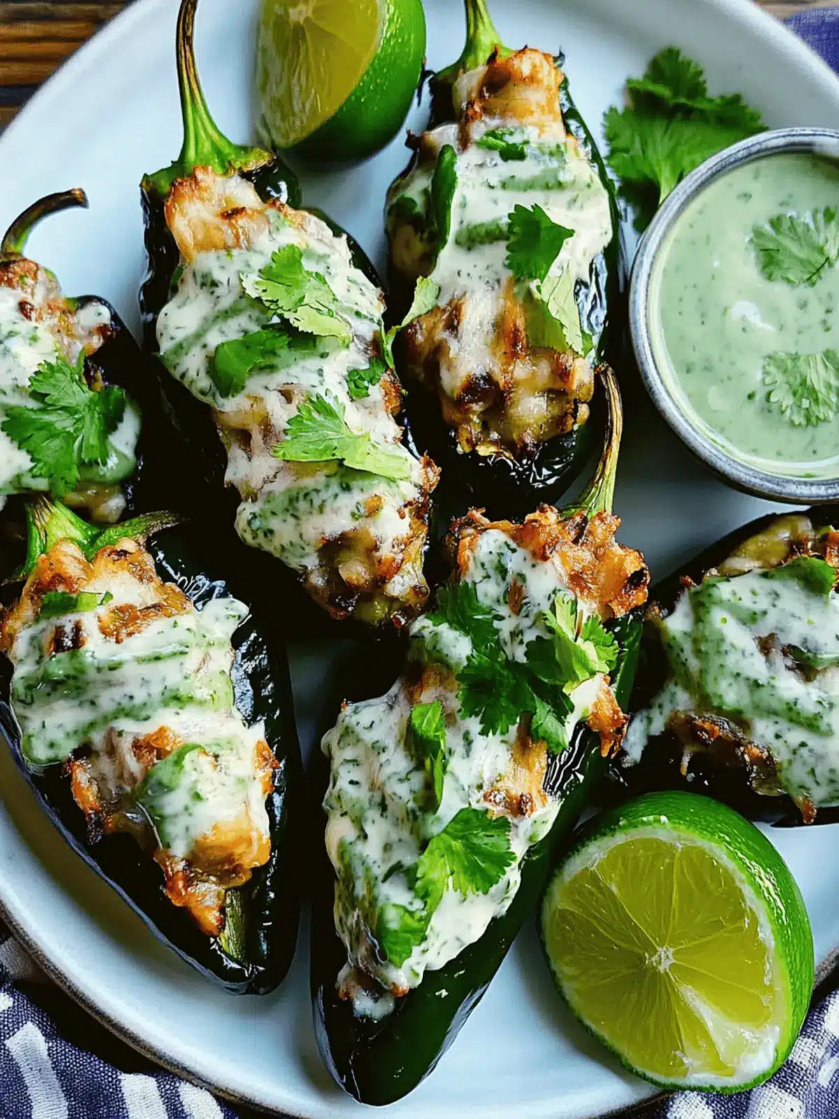 Stuffed Poblano Peppers with Cilantro Lime Crema