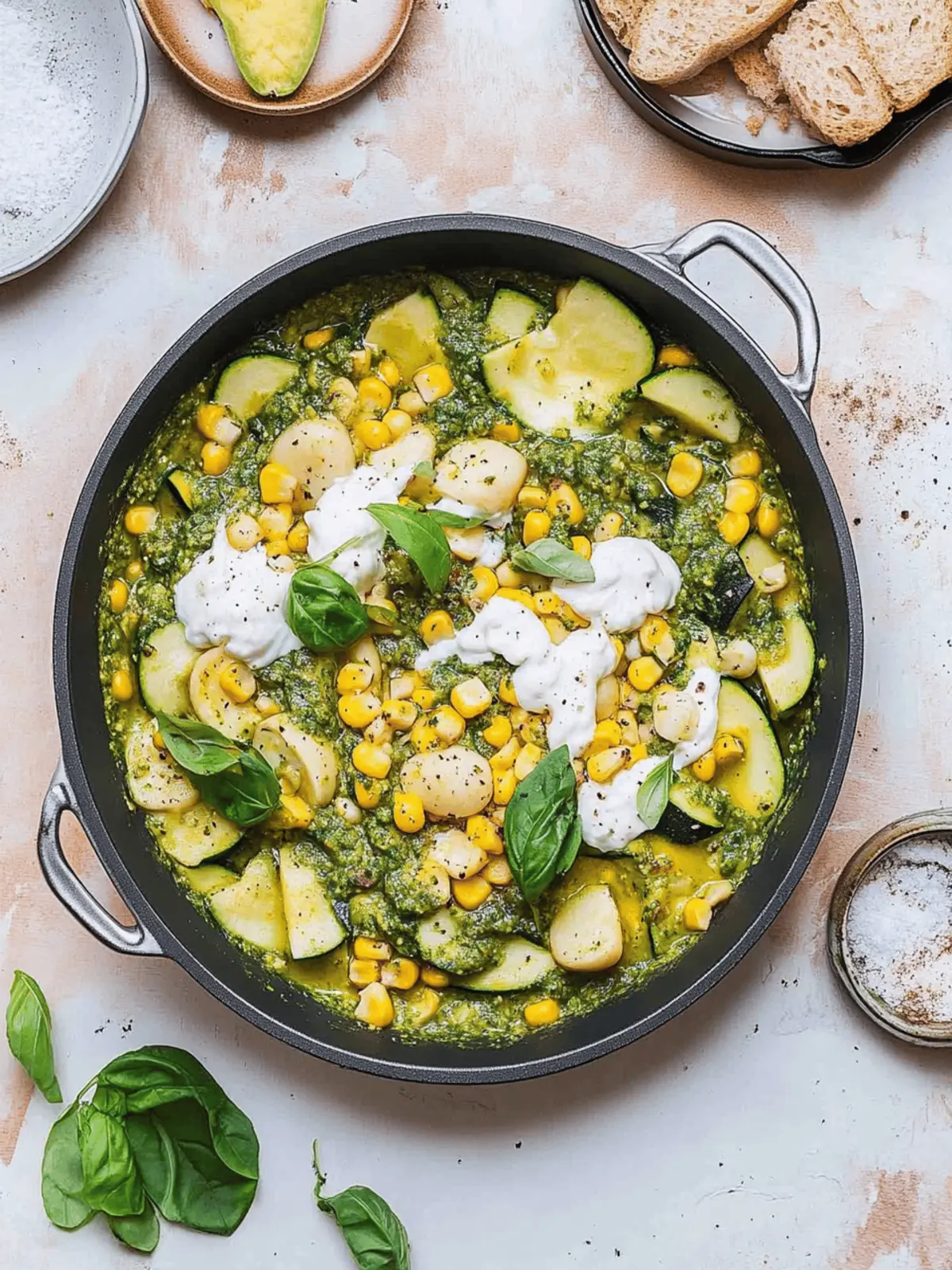 Pesto Courgette Corn and Butterbeans (Vegan High-Protein)