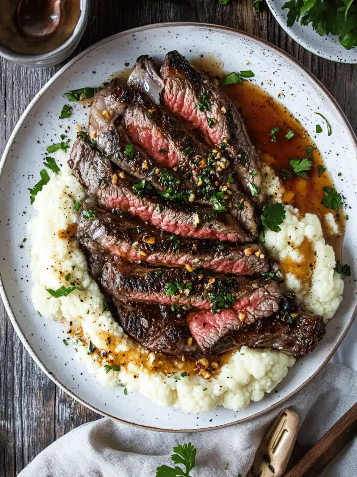 Brown Butter Steak with Roasted Garlic Whipped Cauliflower