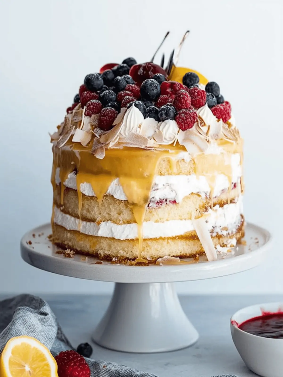 Lemon Coconut Berry Layer Cake with Meringue Magic 3 Lemon, Coconut & Berry Layer Cake with Lemon Curd and Torched Meringue