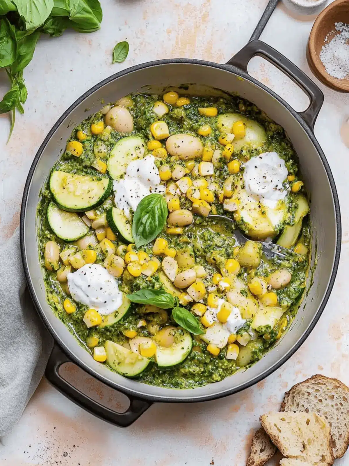 Pesto Courgette Corn and Butterbeans (Vegan High-Protein)