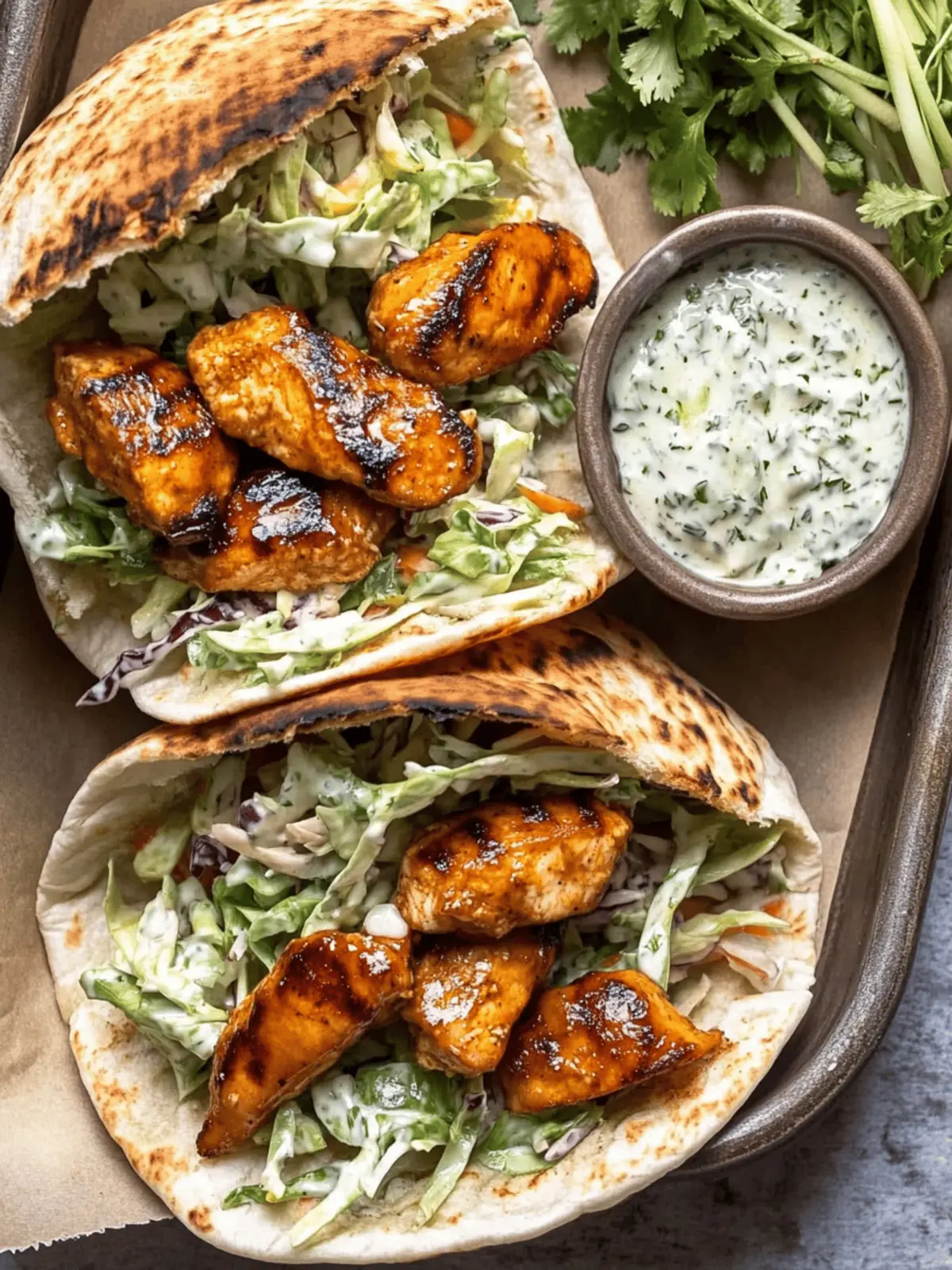 Sheet Pan Chicken Pitas with Herby Ranch Slaw
