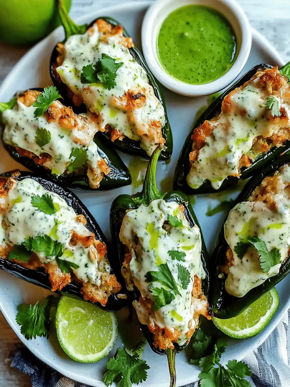 Stuffed Poblano Peppers with Cilantro Lime Crema