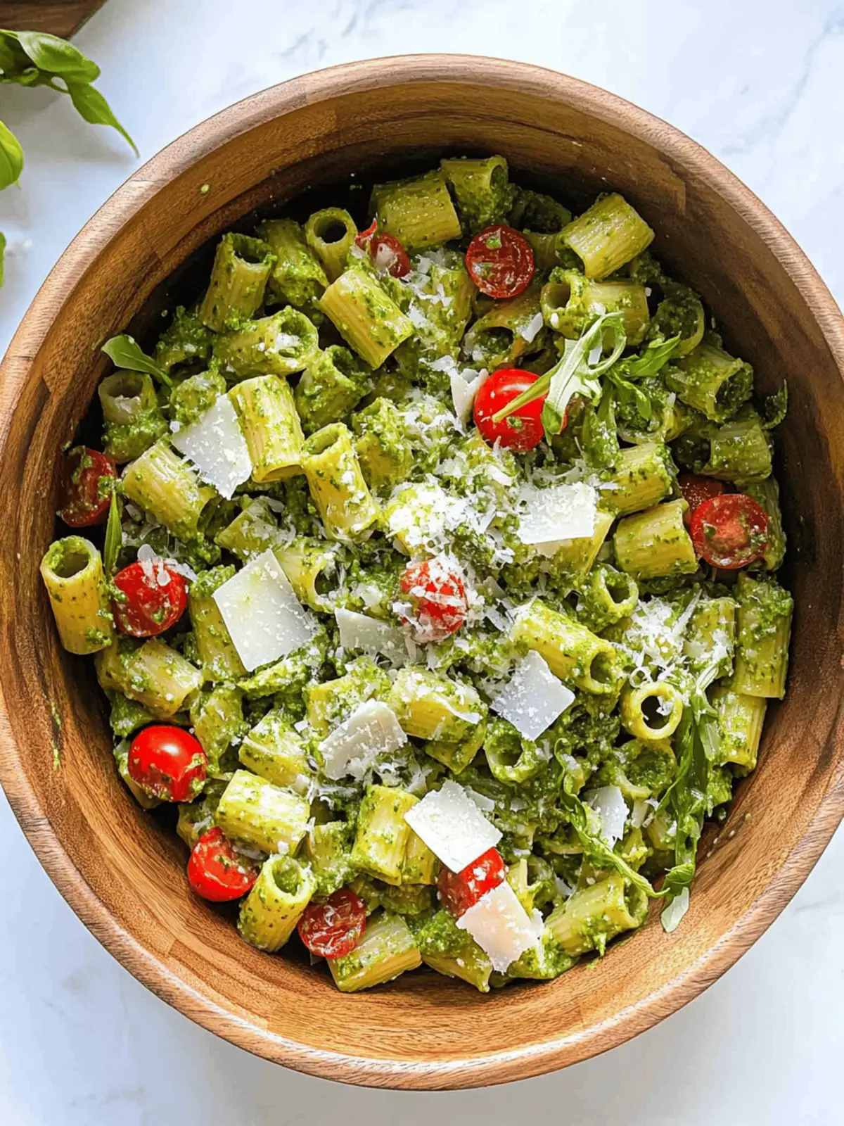 Pesto Rigatoni Pasta Salad with Parmesan