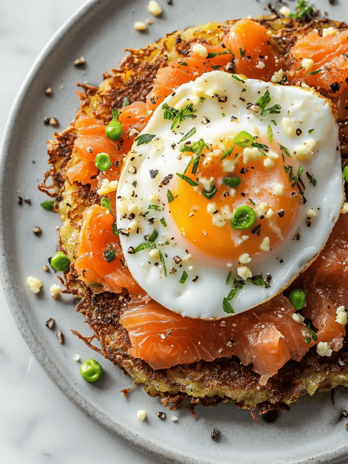 Crispy Potato Pancakes with Smoked Salmon and a Poached Egg