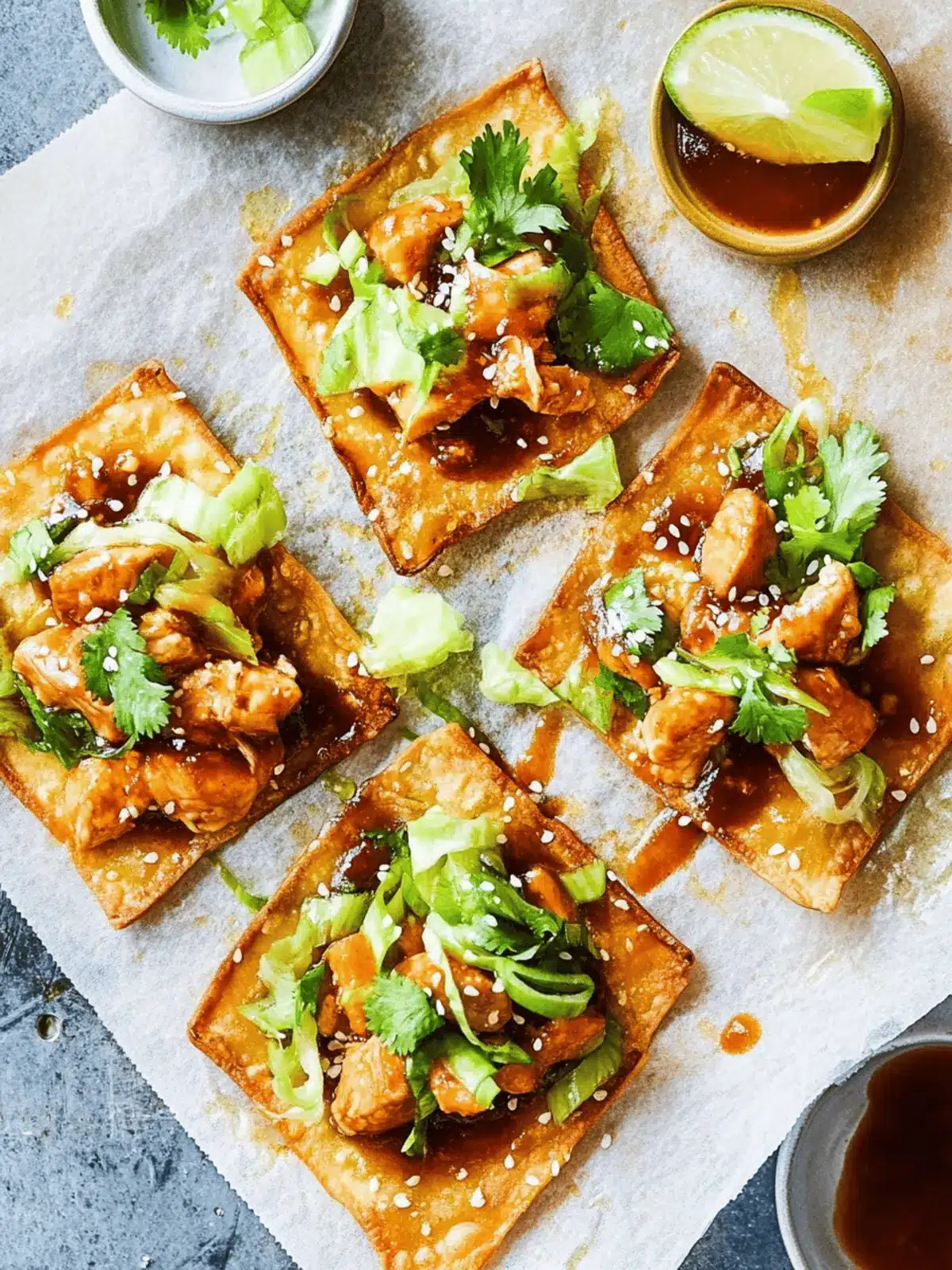 Hoisin Chicken Wonton Tostadas