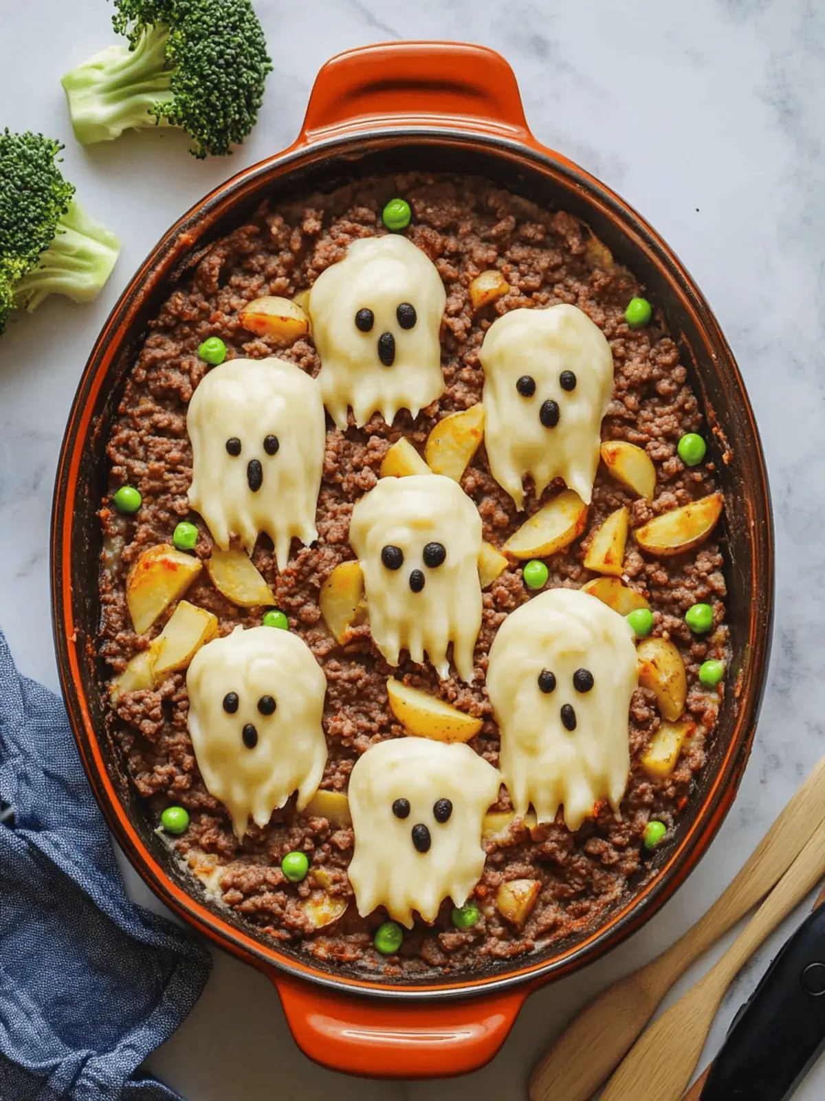 Easy Creepy Shepherd’s Pie With Ground Beef And Ghost Potatoes