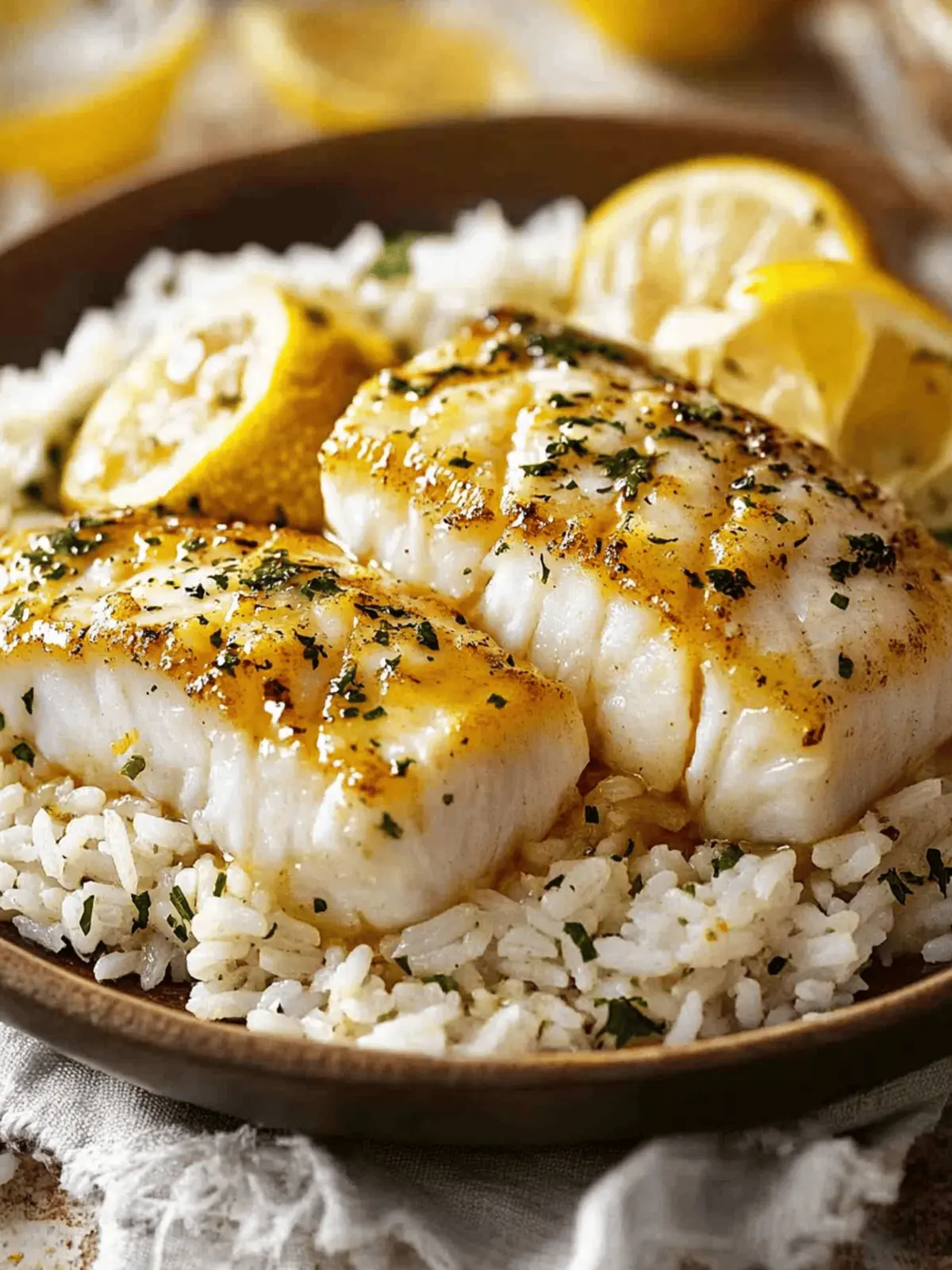 Lemon Butter Cod with Rice